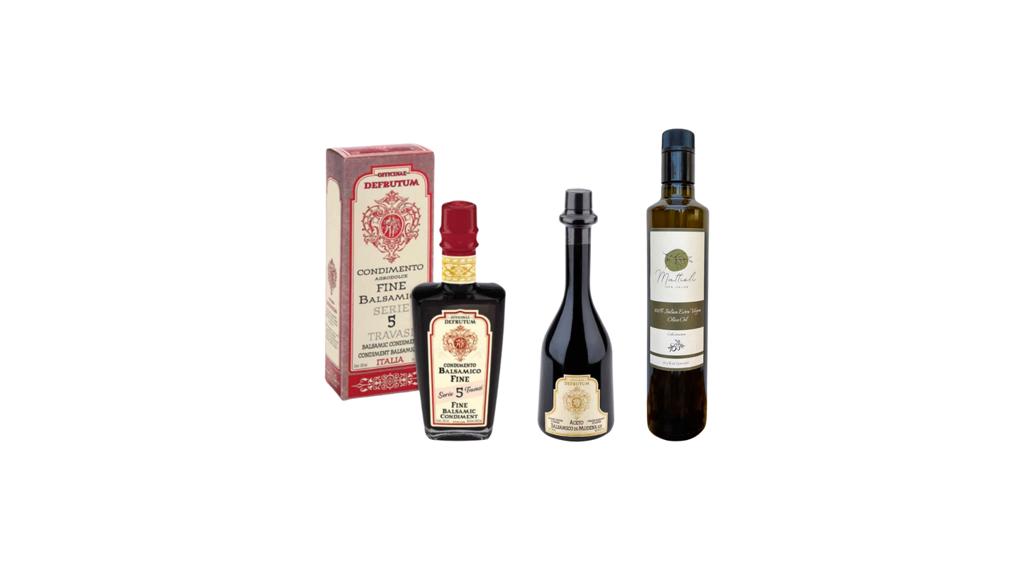 Extra Virgin Olive Oil & Balsamic Vinegar Box (6×1/2 liter bottle Oils + 2 IGP Vinegars)